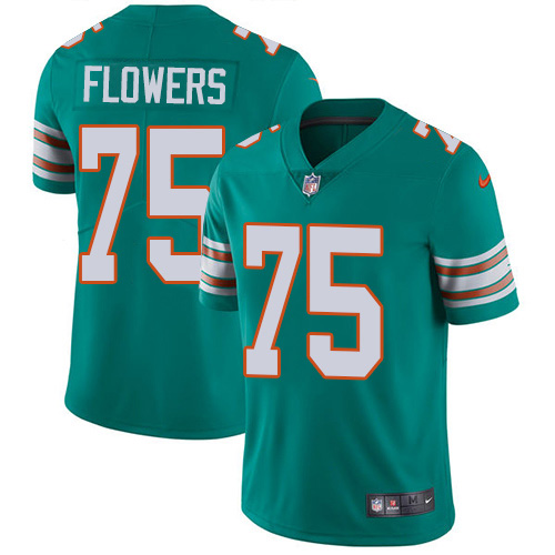 Miami Dolphins #75 Ereck Flowers Aqua Green Alternate Men Stitched NFL Vapor Untouchable Limited Jersey